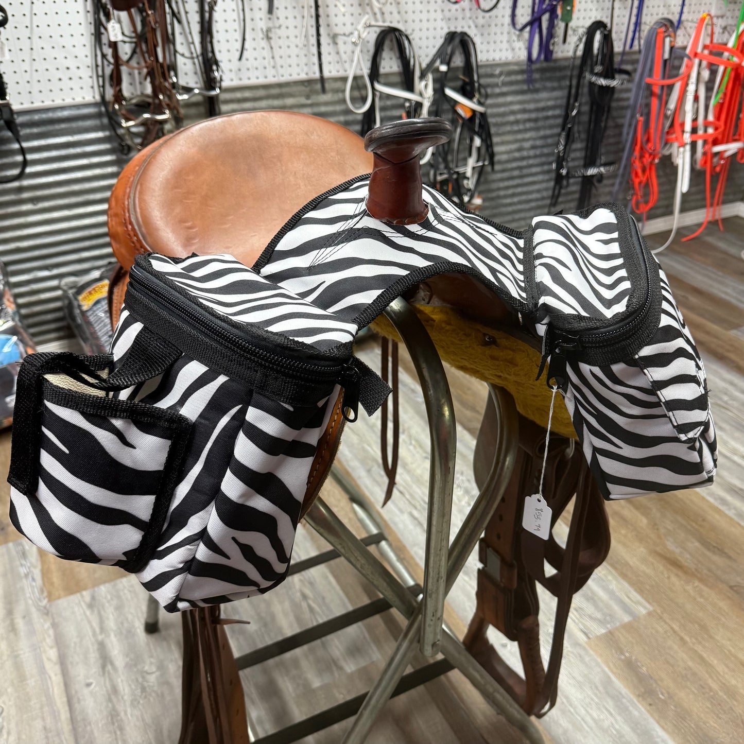 Amish Made ZEBRA PRINT Saddle Horn Bags w/ Drink Holder