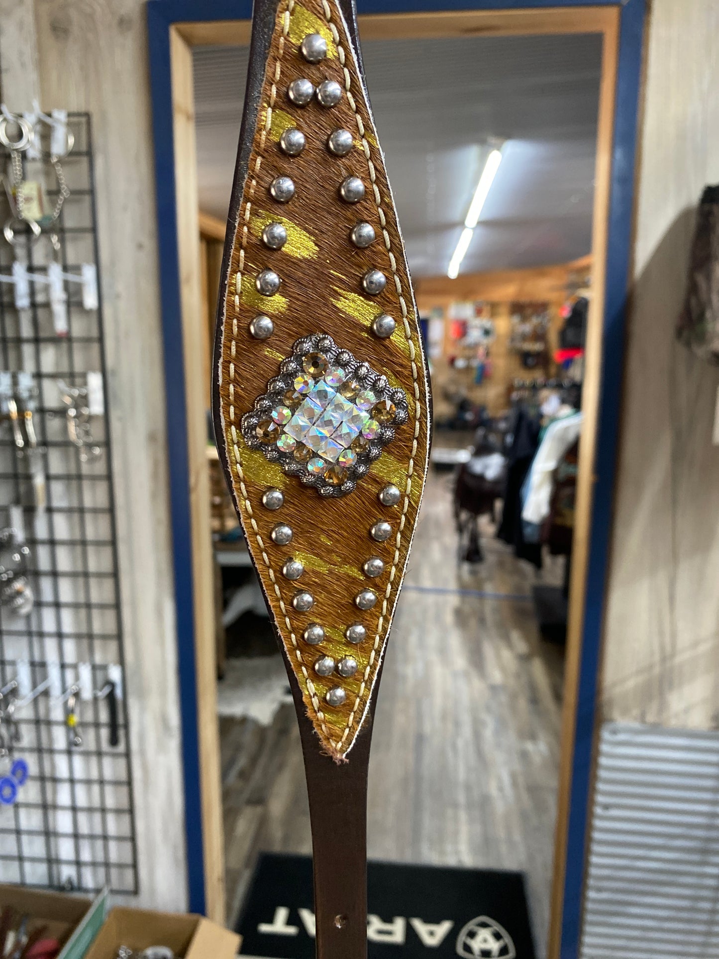Western Bling Cowhide & Dark Brown Leather Wither Strap