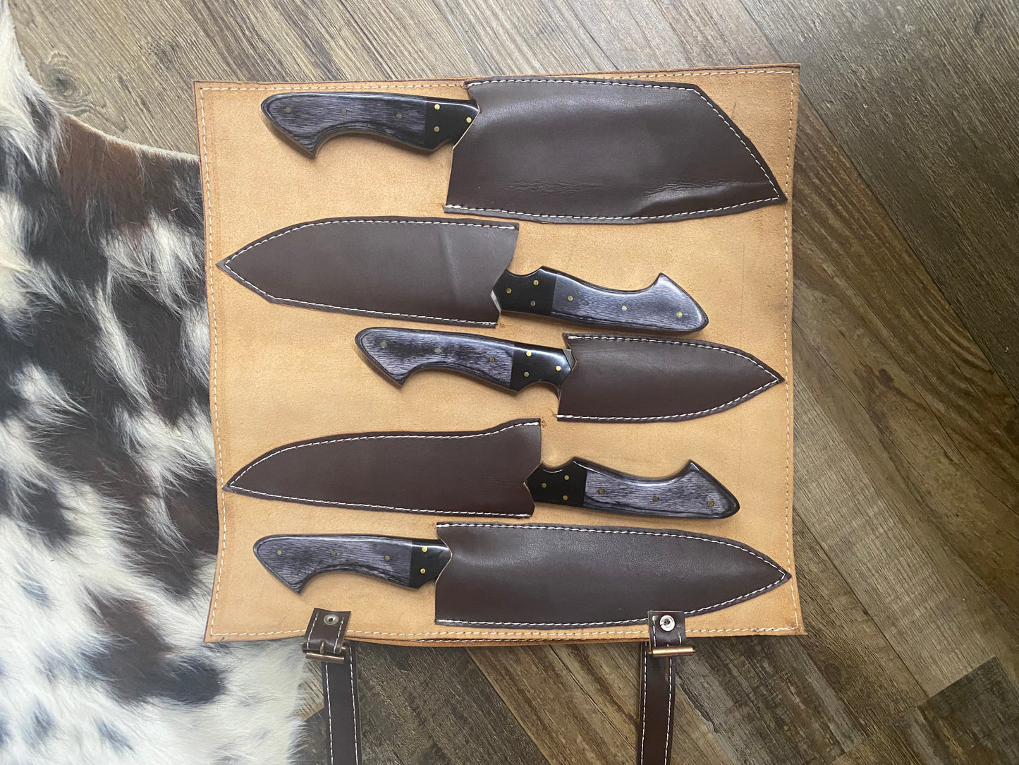 The Mountain Living Kitchen Knife Set with Leather Carrying Case