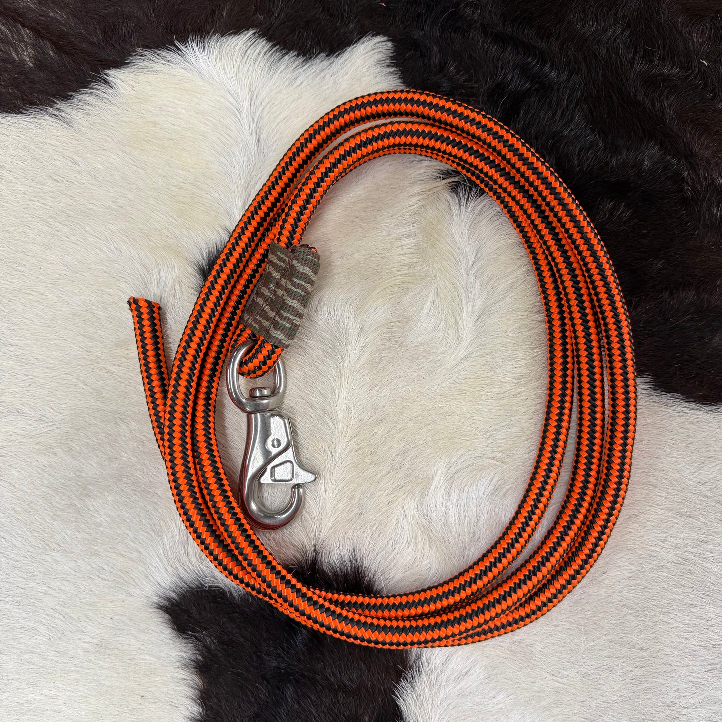 Amish Made Extra Long SUPER DUTY Lead Rope w/ Stainless Steel Snap BLACK & ORANGE