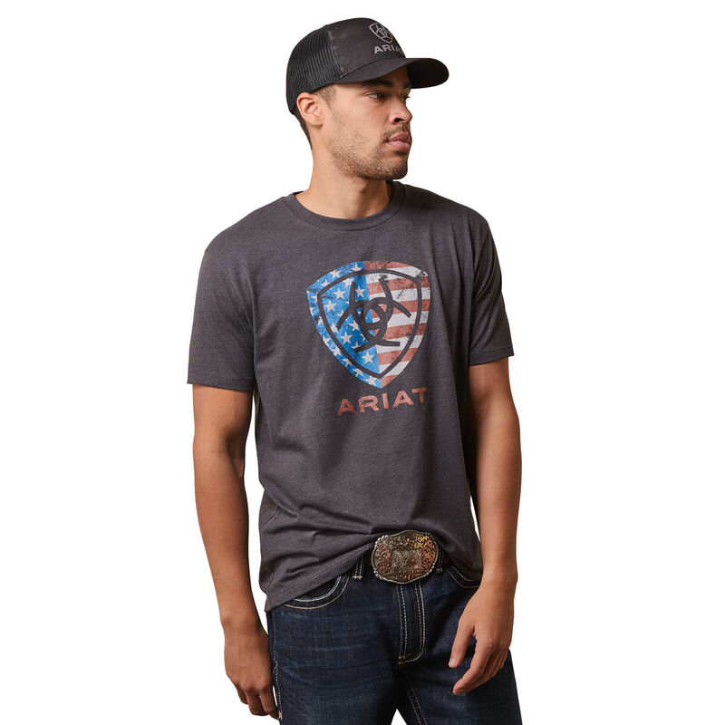 Ariat Mens American Shield SS T-Shirt Charcoal Heather