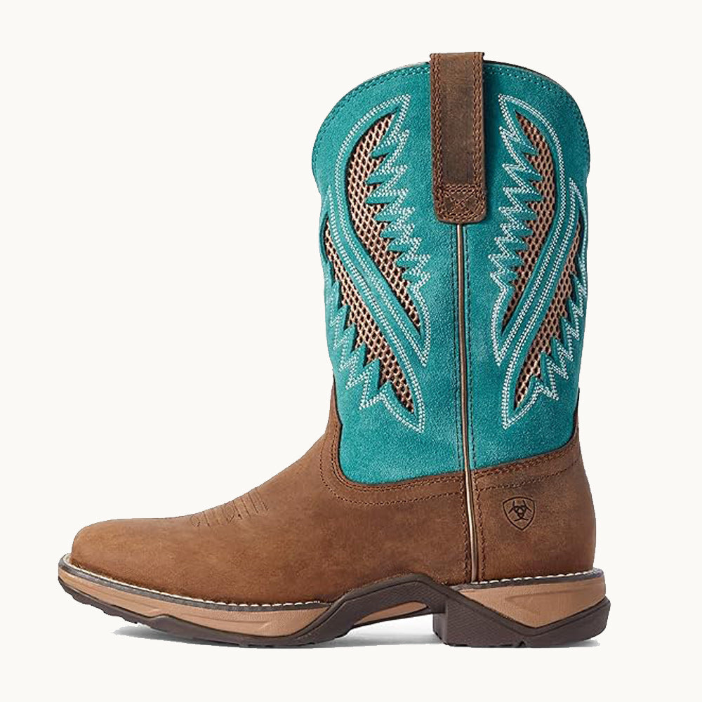 Ariat Womens Anthem VenTEK Square Toe Western Boot Chocolate Chip Turquoise