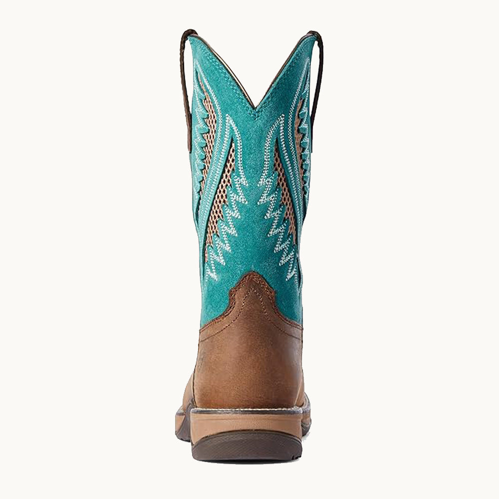 Ariat Womens Anthem VenTEK Square Toe Western Boot Chocolate Chip Turquoise