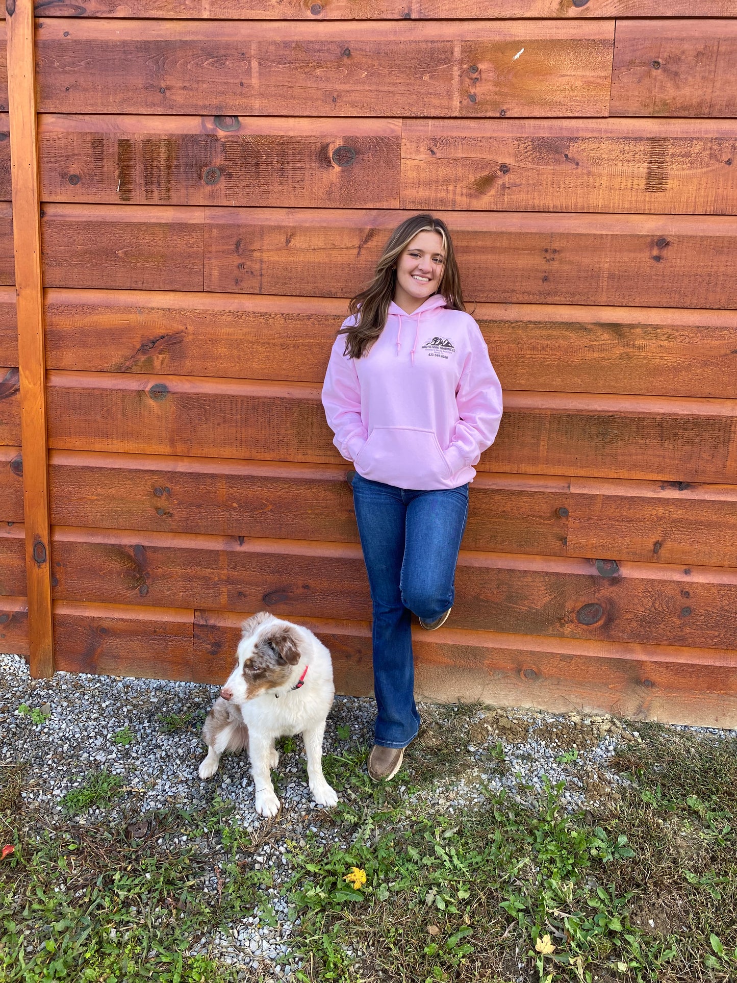 New Powder Pink & Brown Hoodie South Fork Trading Co - Adult Unisex Hoodie w/ Detailed Sleeve
