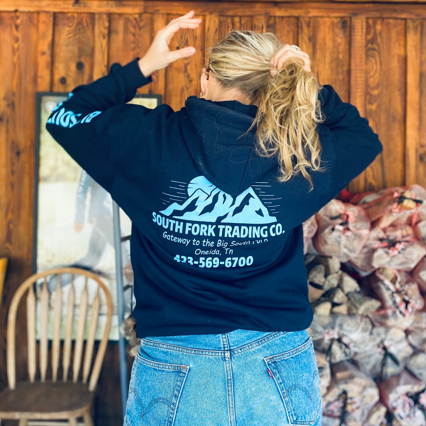 NEW Navy & Teal South Fork Trading Co - Adult Unisex Hoodie w/ Detailed Sleeve