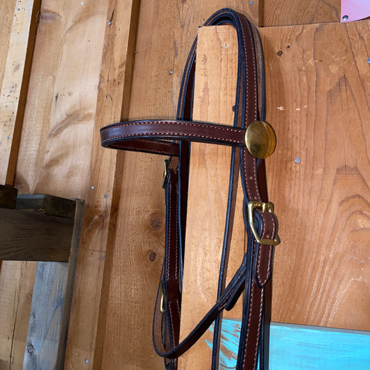 Amish Crafted English Leather Bridle & Breast Collar Brown Leather w/ Brass Hardware