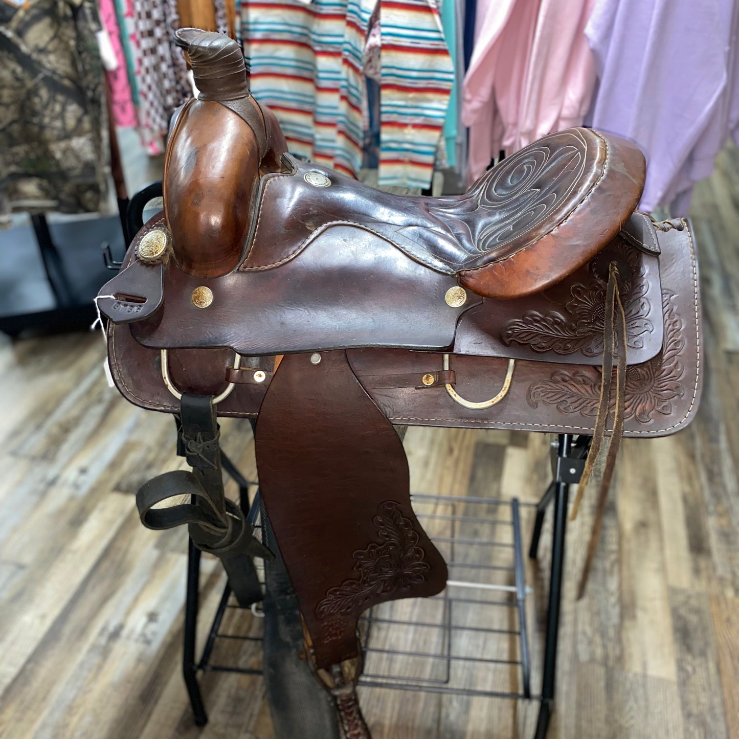 USED Custom Made By Buffalo Saddlery 15” Western Floral Tooled #3736