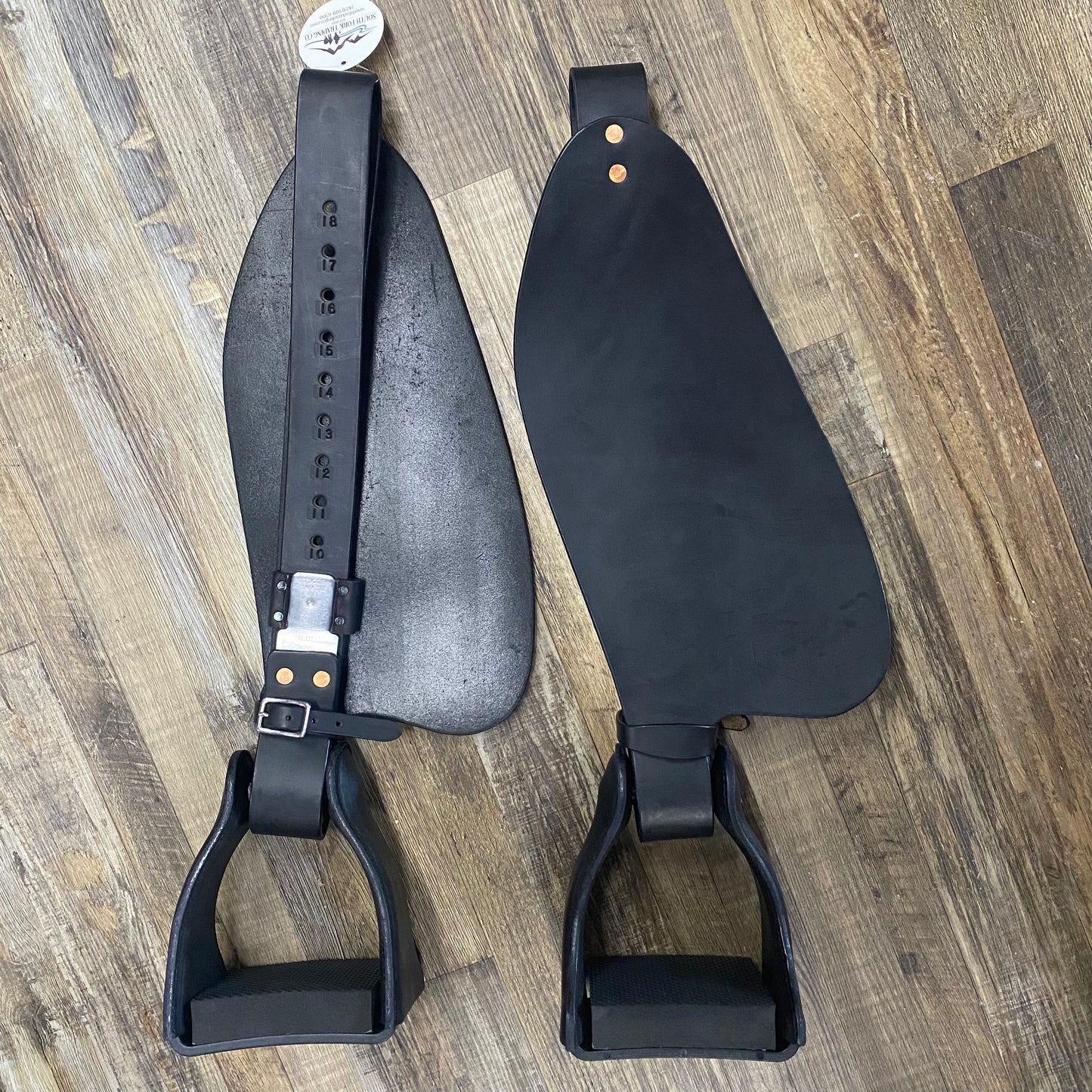 Amish Made Matt Black Leather Endurance Western Wide DELUXE Trail Stirrups 2” Wide at Attachment
