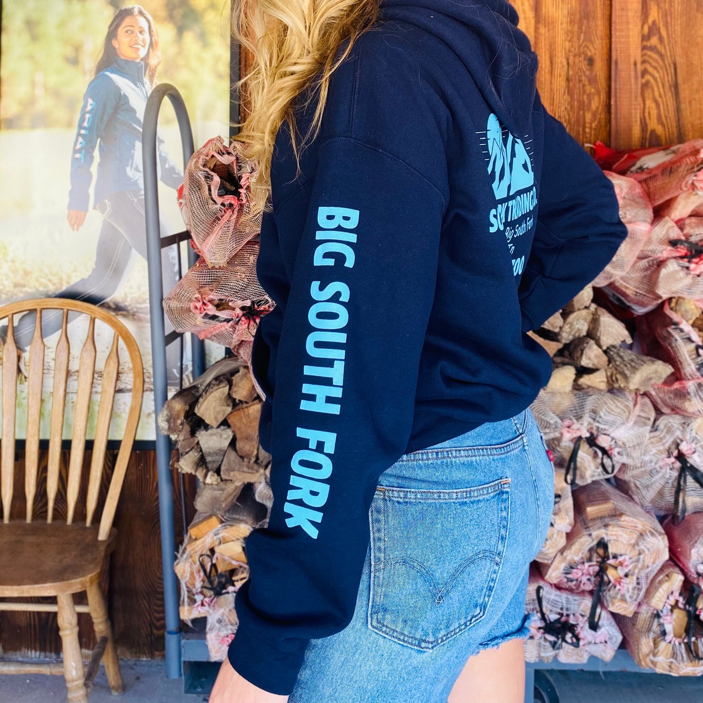 NEW Navy & Teal South Fork Trading Co - Adult Unisex Hoodie w/ Detailed Sleeve