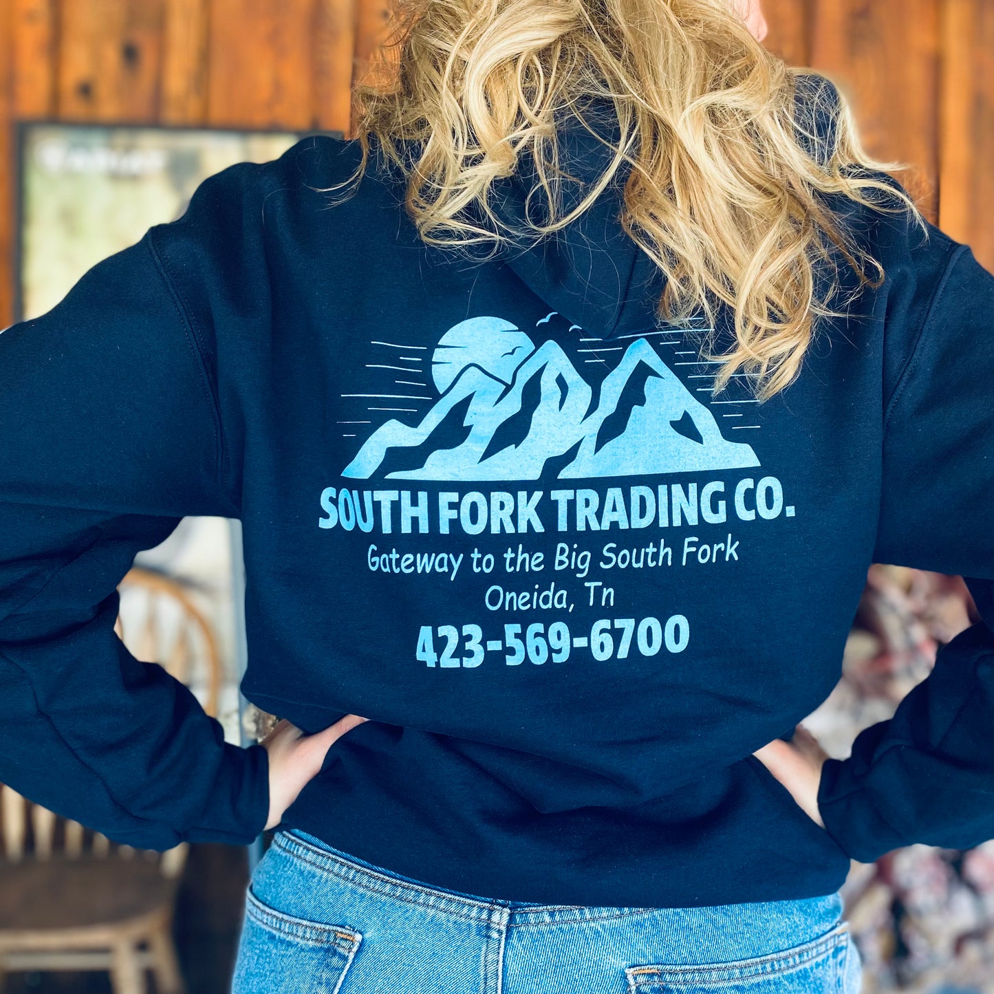 NEW Navy & Teal South Fork Trading Co - Adult Unisex Hoodie w/ Detailed Sleeve
