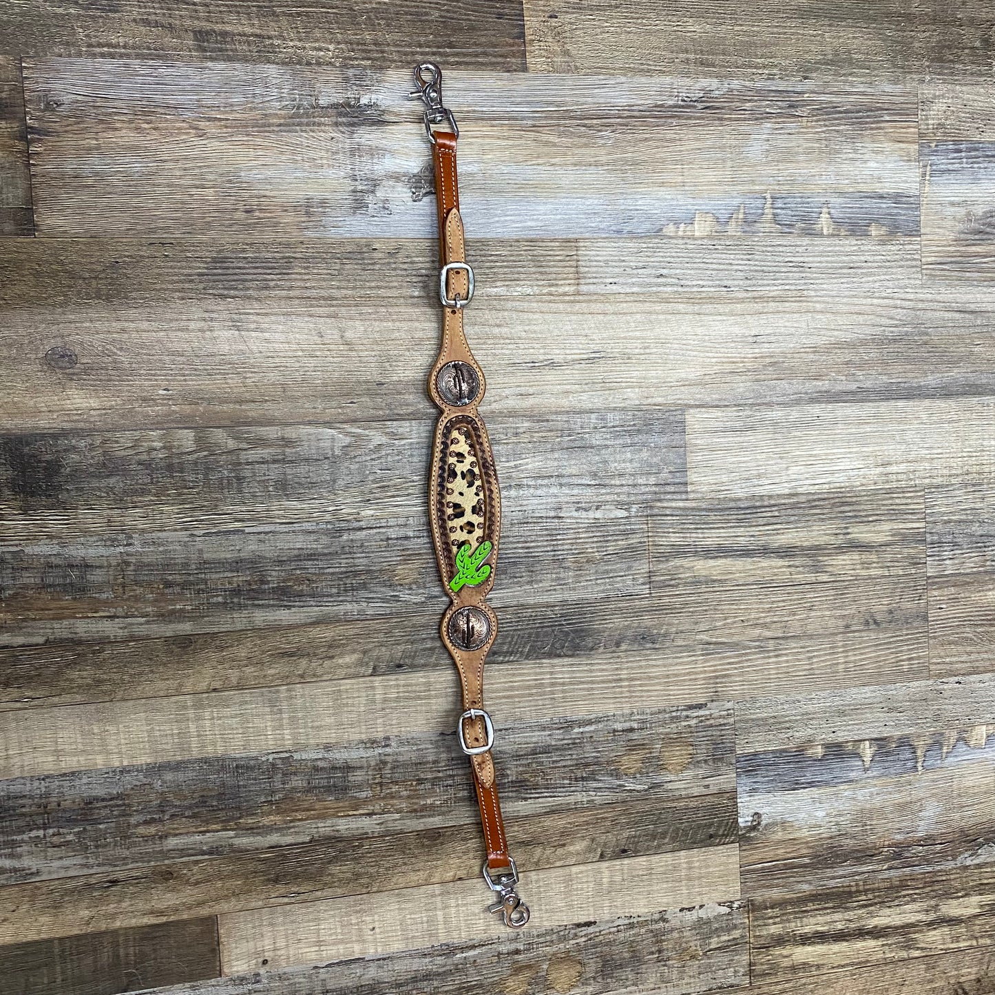 Western Cheetah Cowhide & Leather Wither Strap w/ Cactus Conchos