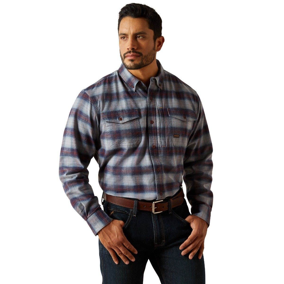 Ariat® Mens Rebar Flannel DuraStretch Work Shirt Monument