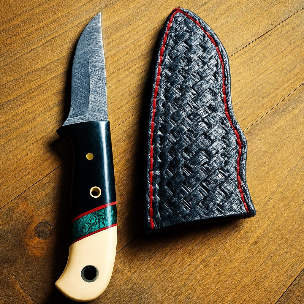 The Veil of Steel Handcrafted Damascus Steel Knife with Leather Sheath