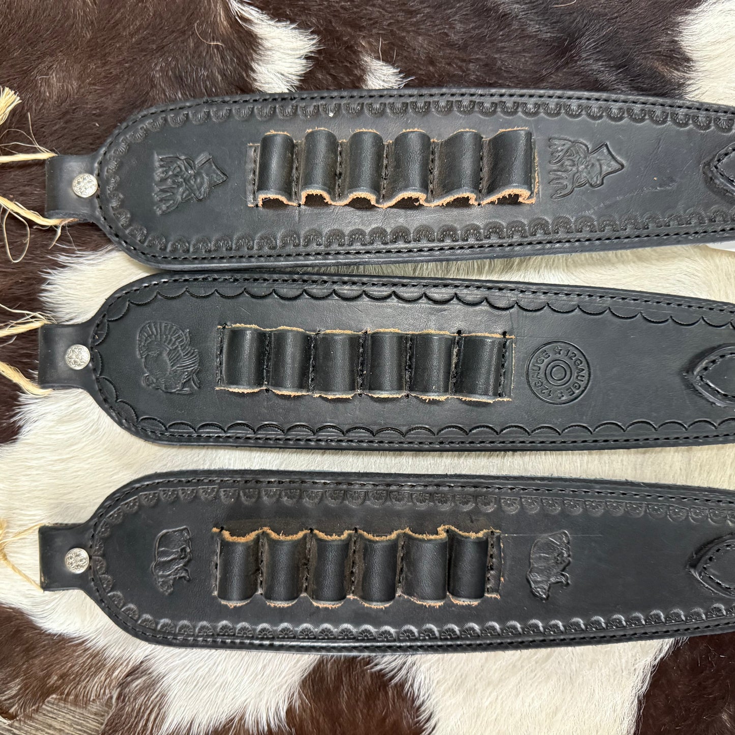 Amish Hand Crafted Black Leather Gun Slings w/ Bullet Holders