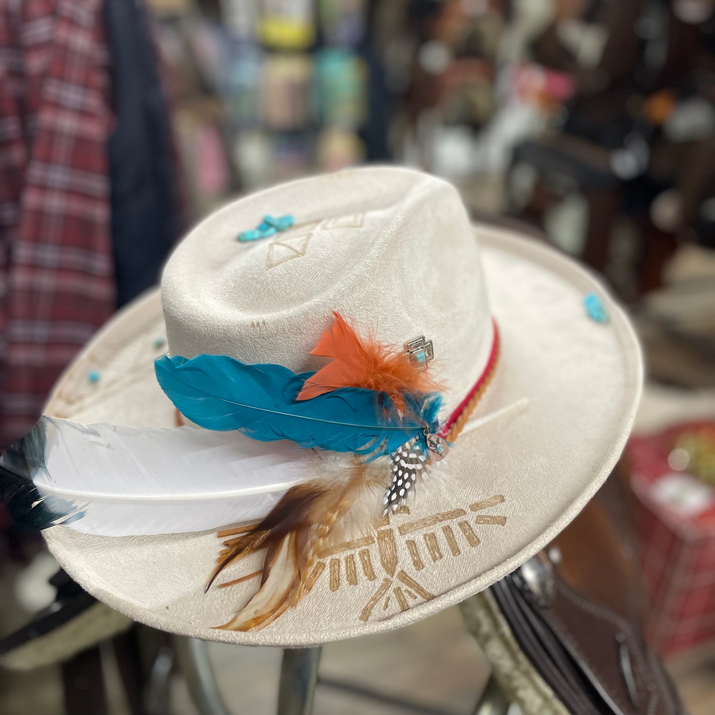 Thunder Byrd Cream Fedora Hat w/ Accessories Byrdie Mae’s Creation Size Large