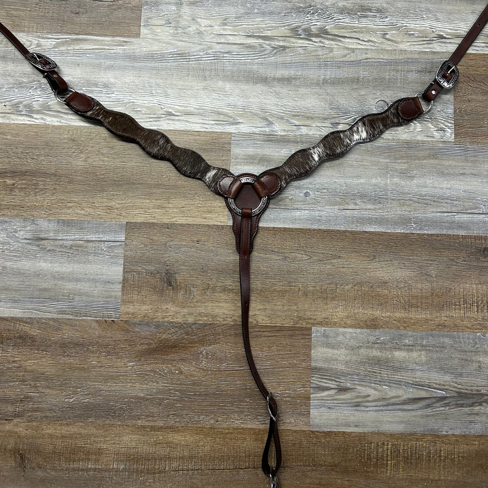 COWHIDE Dark Brown Schwartz Dark Brown Leather Breast Collar W/ Silver Stainless Steak Hardware