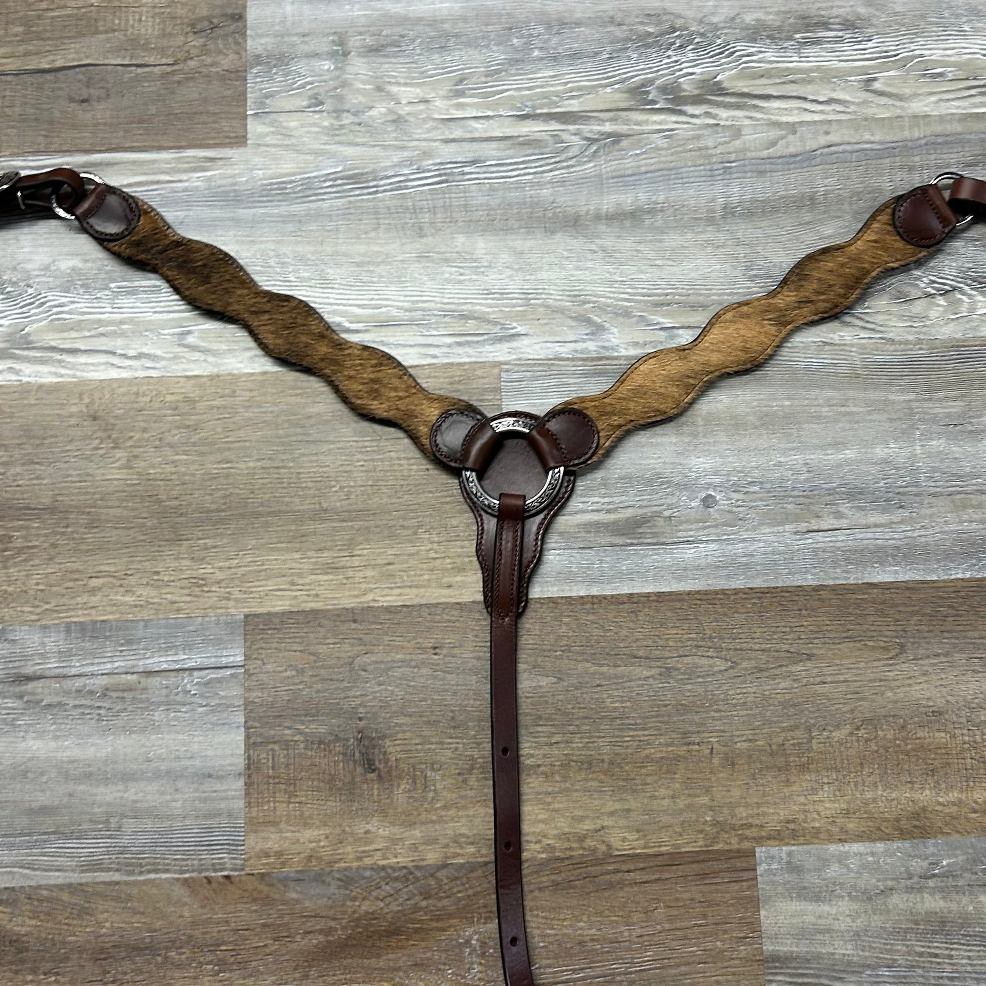 COWHIDE Schwartz Dark Brown Leather Breast Collar W/ Silver Stainless Steak Hardware