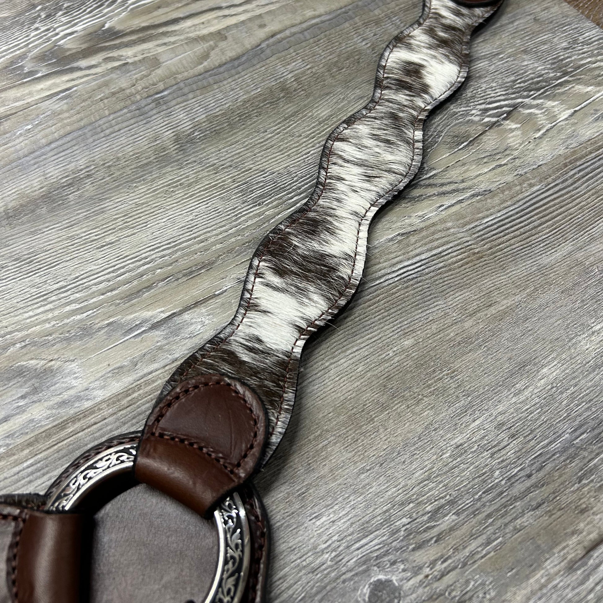 COWHIDE White Light Brown Schwartz Dark Brown Leather Breast Collar W/ Silver Stainless Steak Hardware