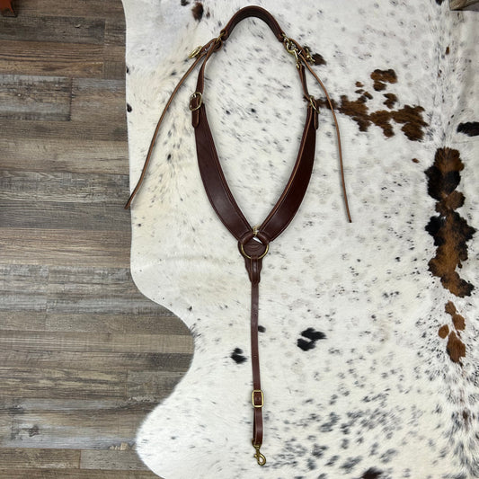 Schwartz Leather Western Aussie Pulling Breast Collar - Dark Brown With Brass Hardware