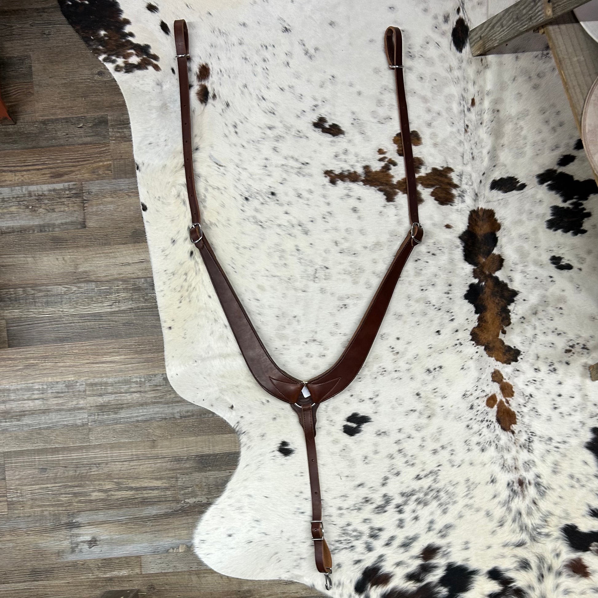 Schwartz Standard Leather Western Pulling Breast Collar - Dark Brown With Silver Hardware