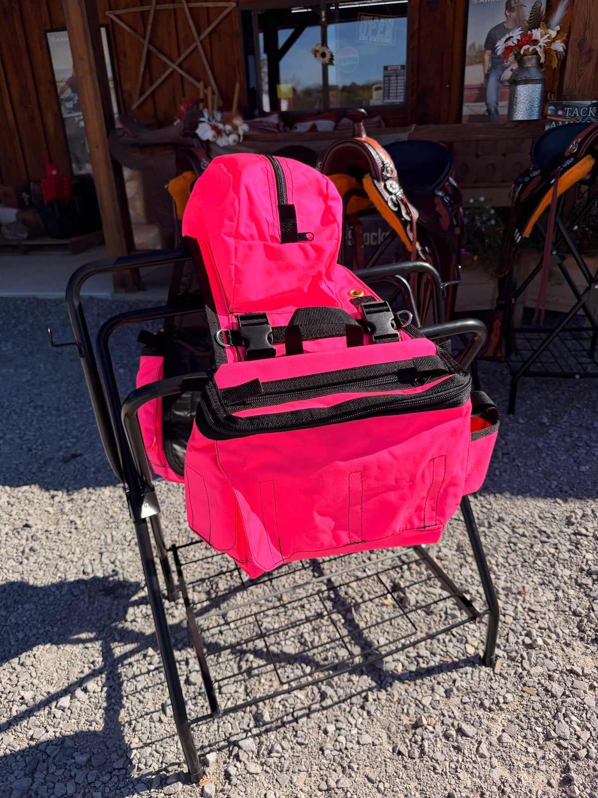NEW DELUX Amish Made Hot Pink Detachable Saddle Bags W/ 2 Cup Holders & 2 Extra Pockets with Velcro