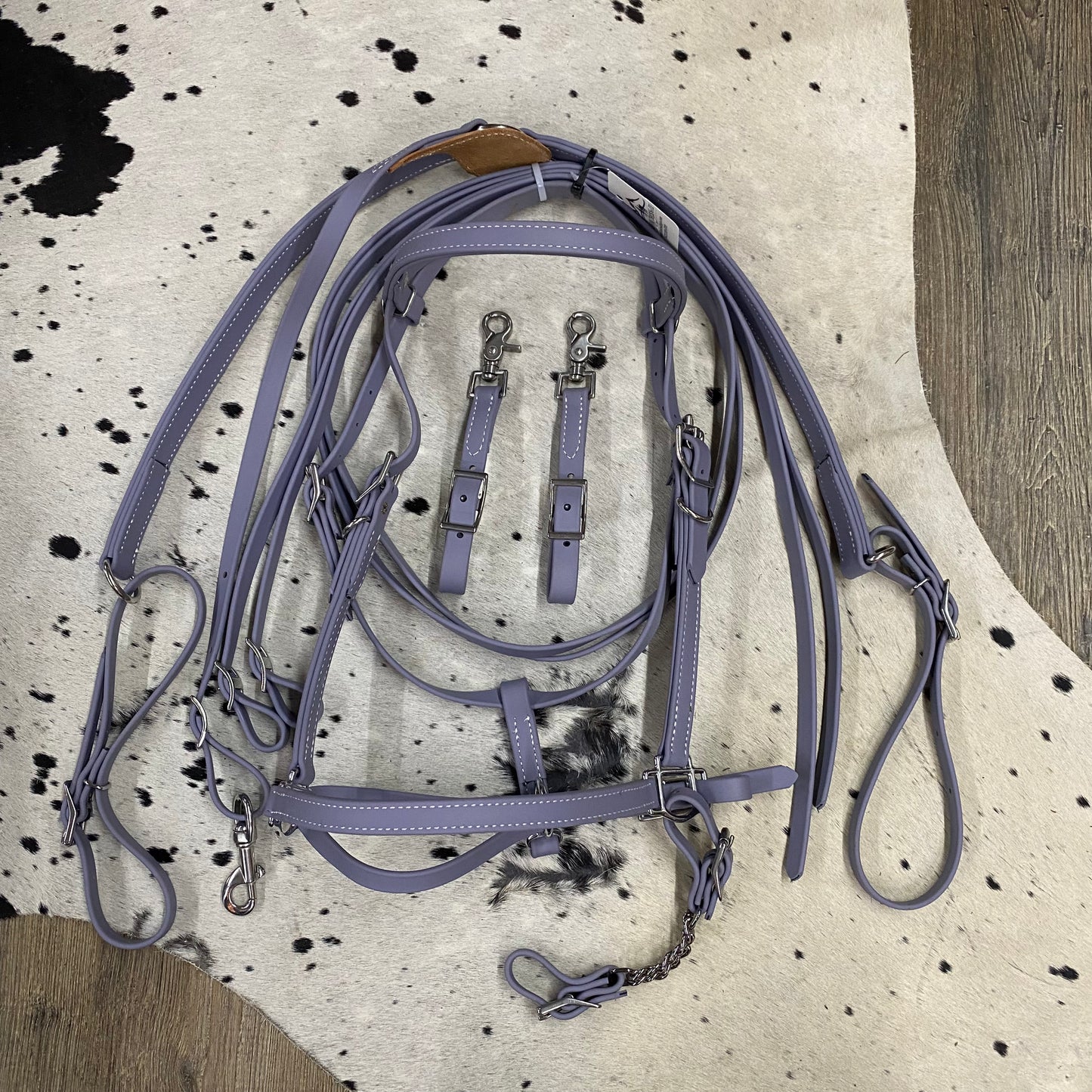 Lavender Gray Beta HALTER Bridle w/ Nose Band, Reins, Curb Chain & Matching 3 Point Breast Collar Amish Crafted
