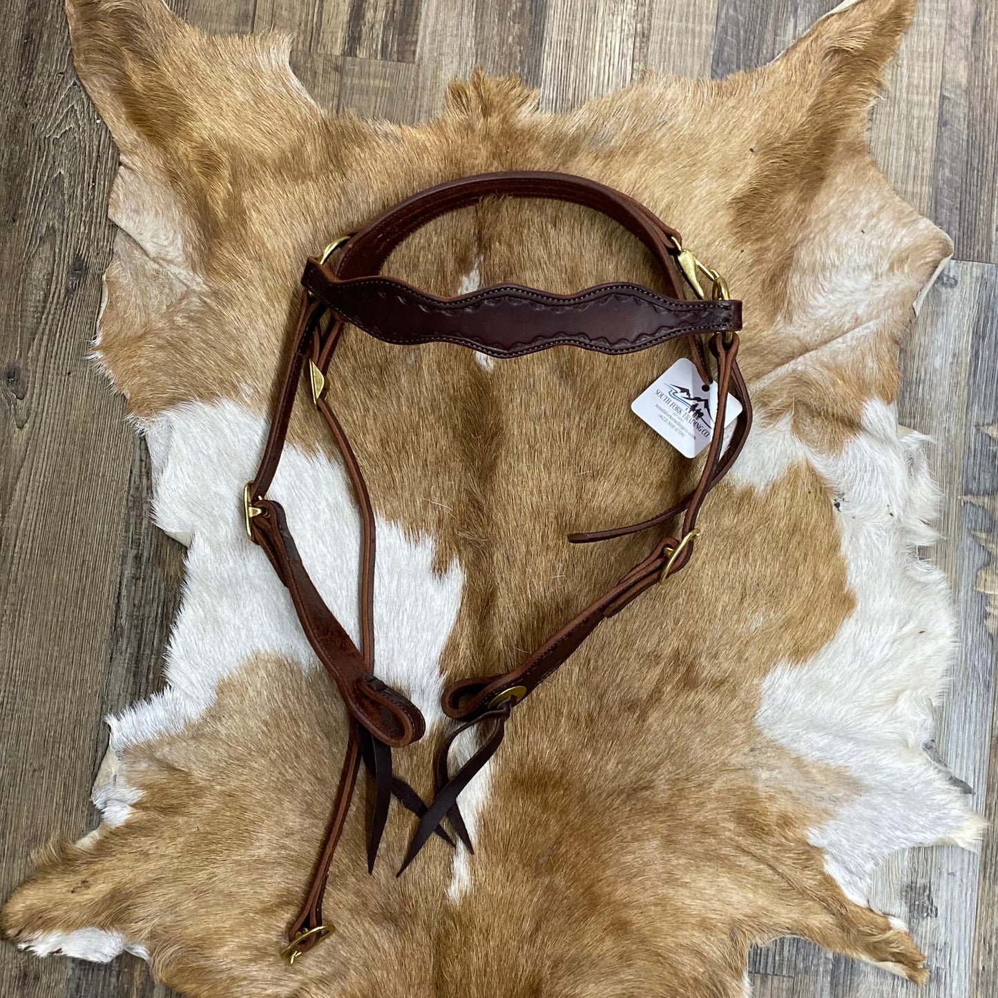 Leather Tooled Crescent Designs Mule Headstall - Dark Brown