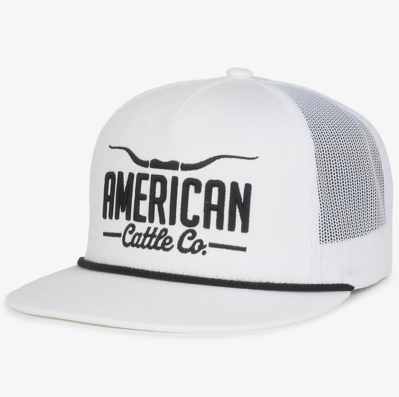 Long Horn American Cattle Co Hat in White & Black
