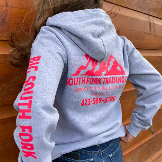 NEW Light Gray & Neon Pink South Fork Trading Co - Adult Unisex Hoodie w/ Detailed Sleeve