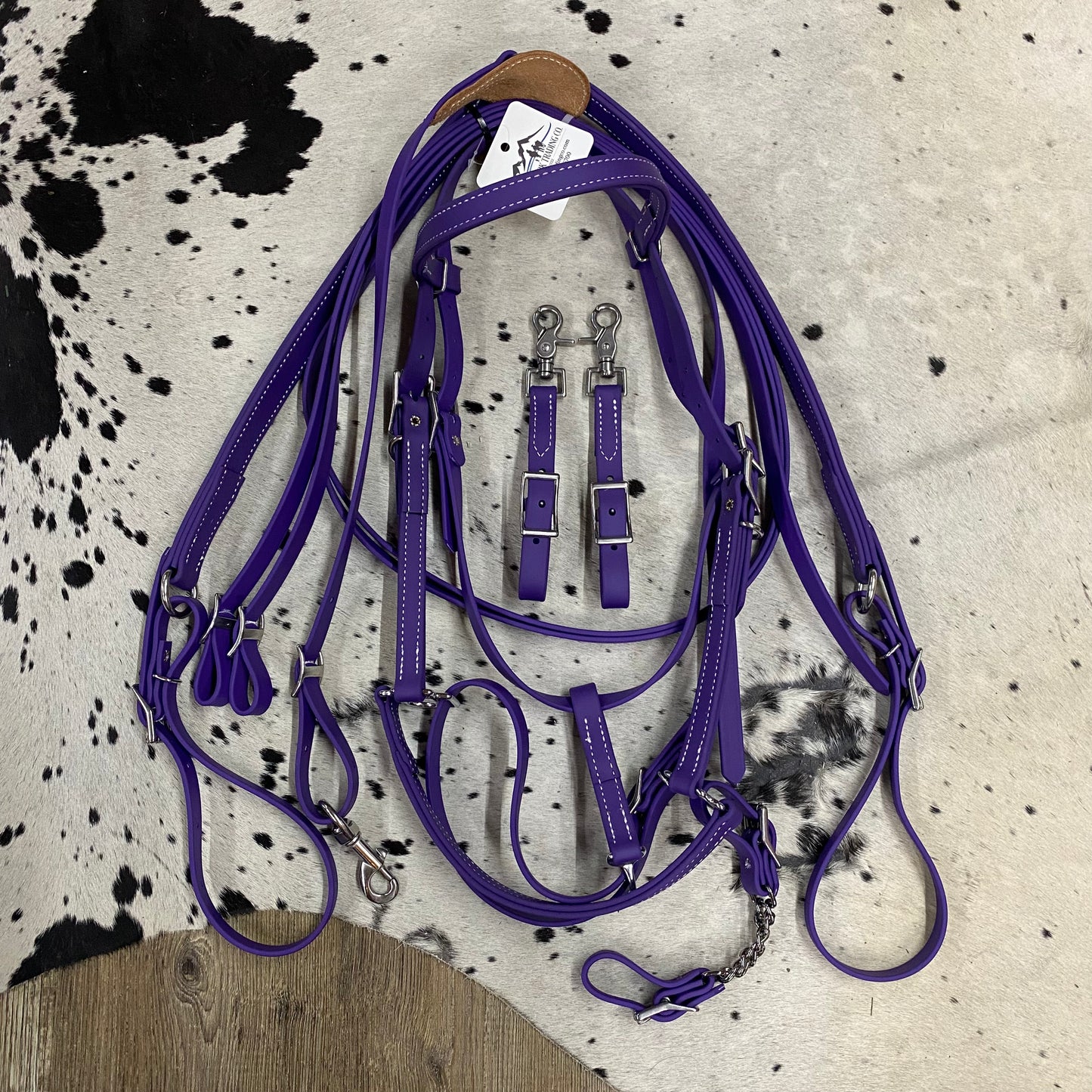 PURPLE Beta HALTER Bridle w/ Nose Band, Reins, Curb Chain & Matching 3 Point Breast Collar Amish Crafted