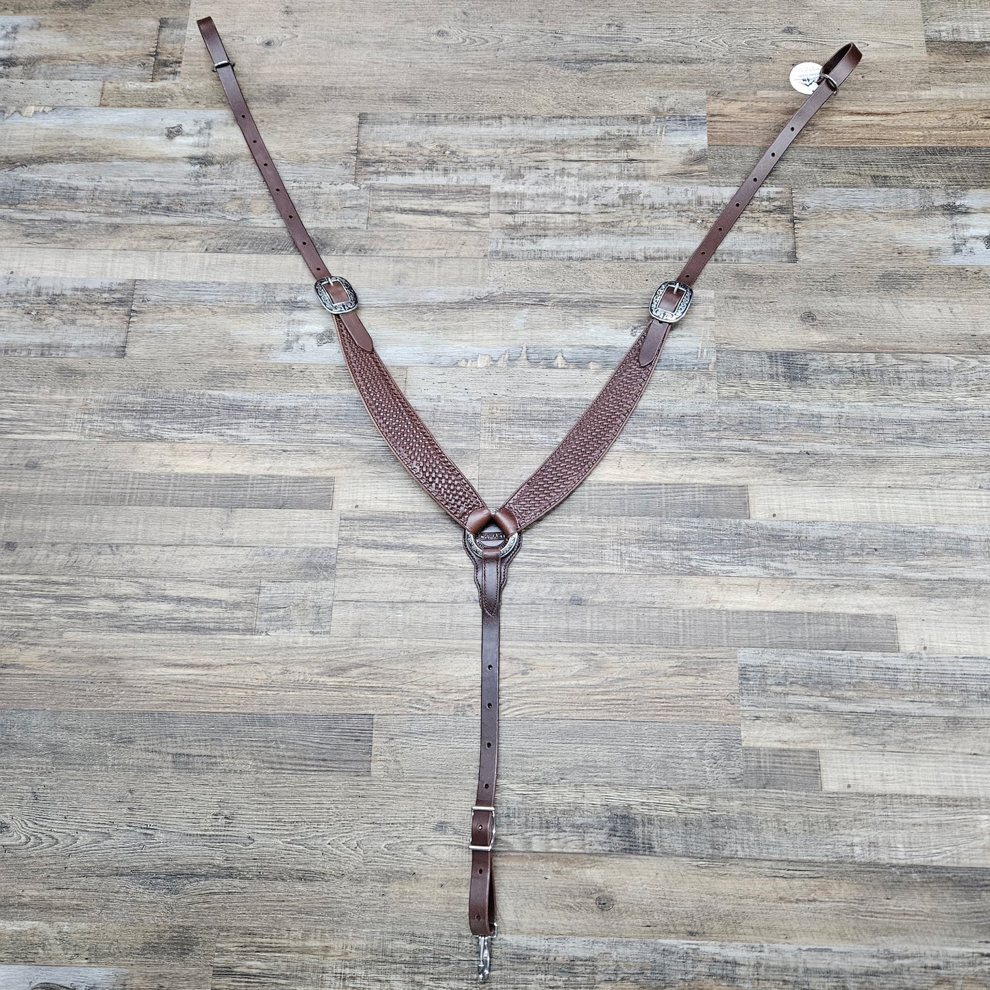 Schwartz Leather Western Straight Breast Collar - Diamond Tooled Brown w/ PREMIUM Black inlay Silver Hardware