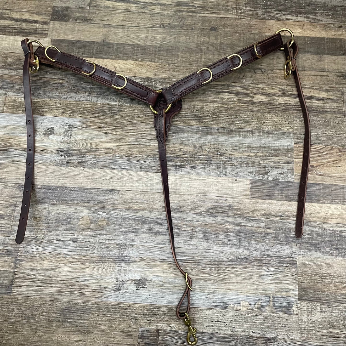 Training D Ring Schwartz Leather Western Straight Breast Collar - Dark Brown w/ Brass Coated Steel Hardware