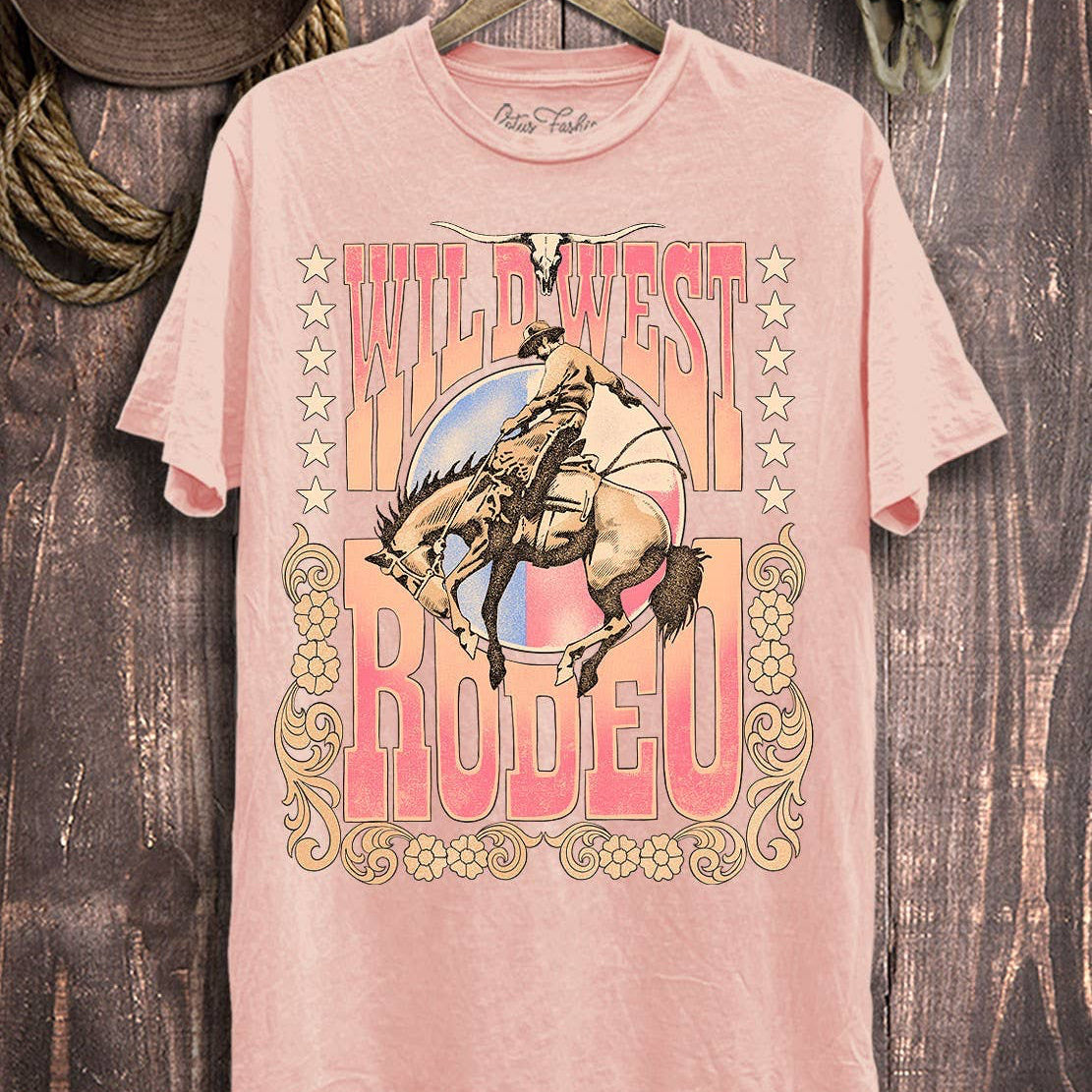Wild West Rodeo Graphic Top Pink Mineral Wash