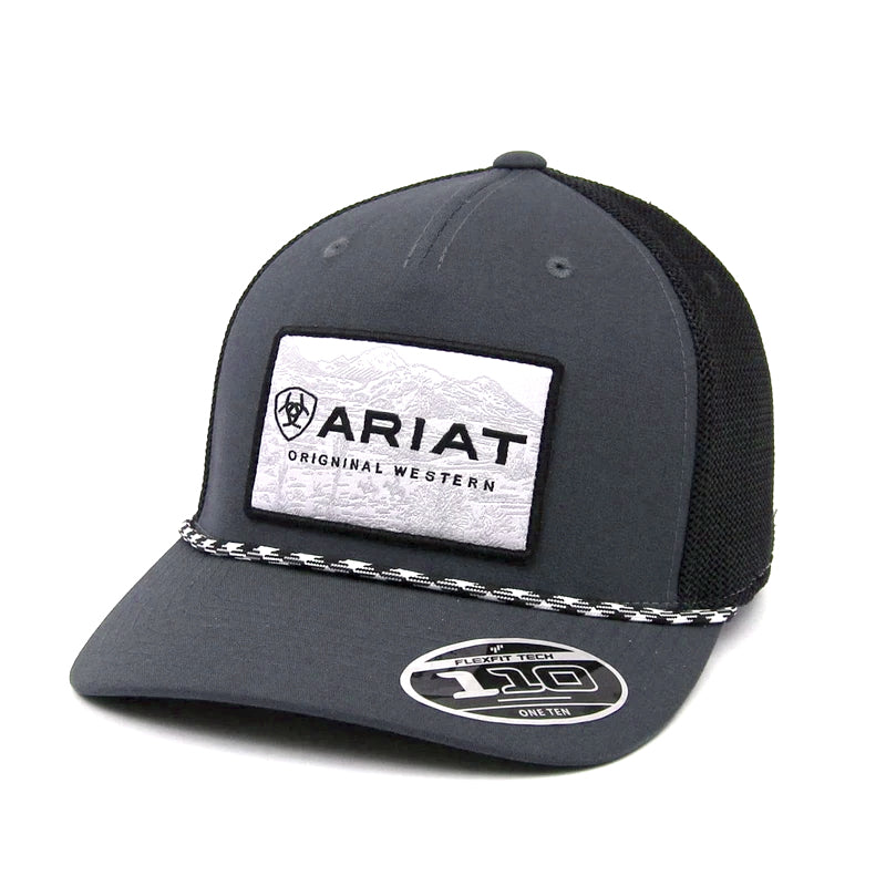 Ariat Original Western Patch Flexfit 110 Rope Trucker Hat Gray and Black