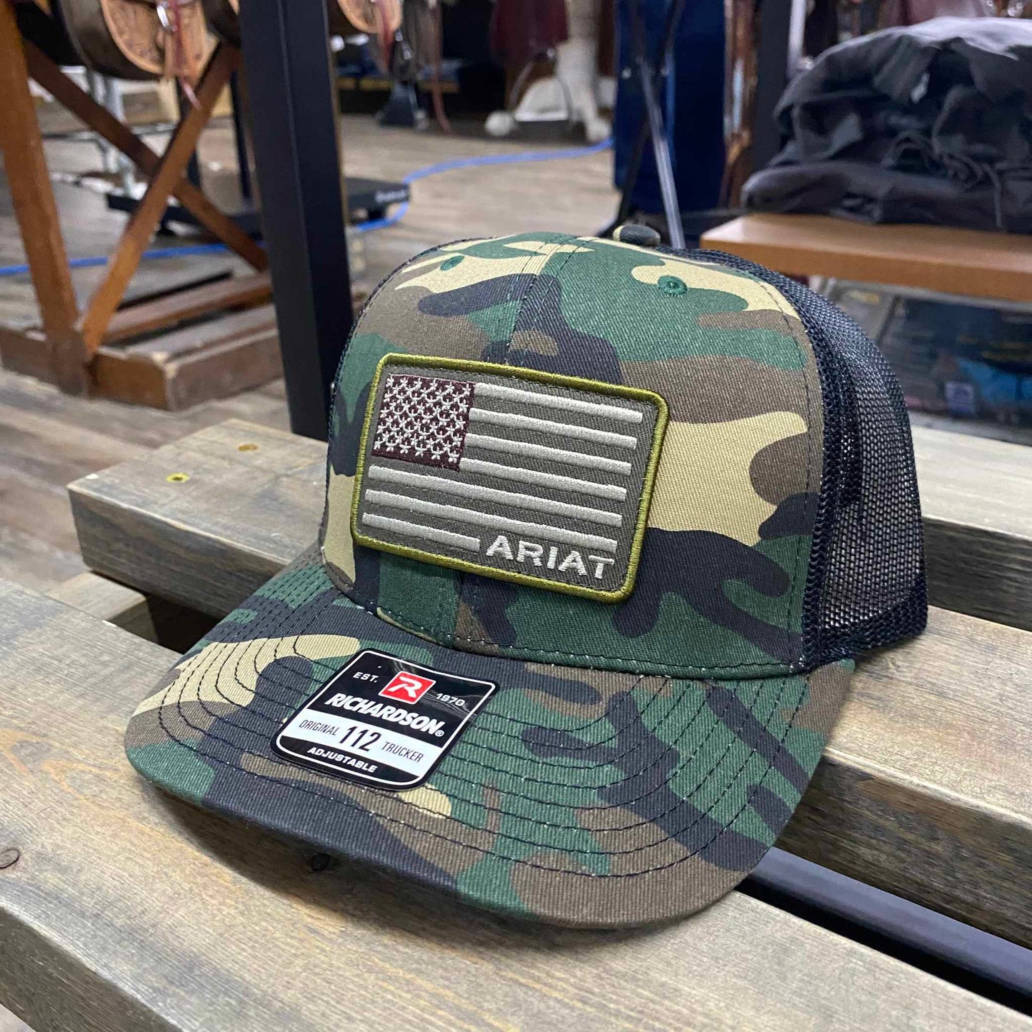 Ariat U.S.A. Flag Embroidered Patch Camo Trucker Hat