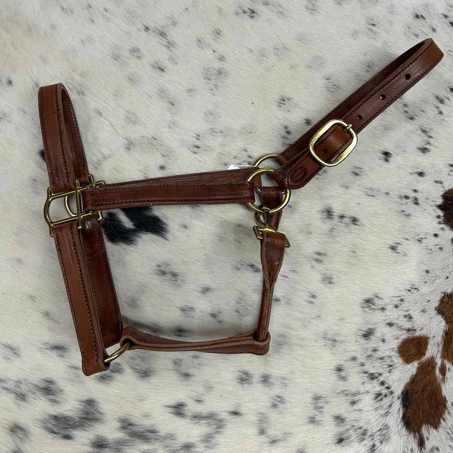 Schwartz Amish Made Brown Leather Yearling Halter w/ Brass Snap & Hardware