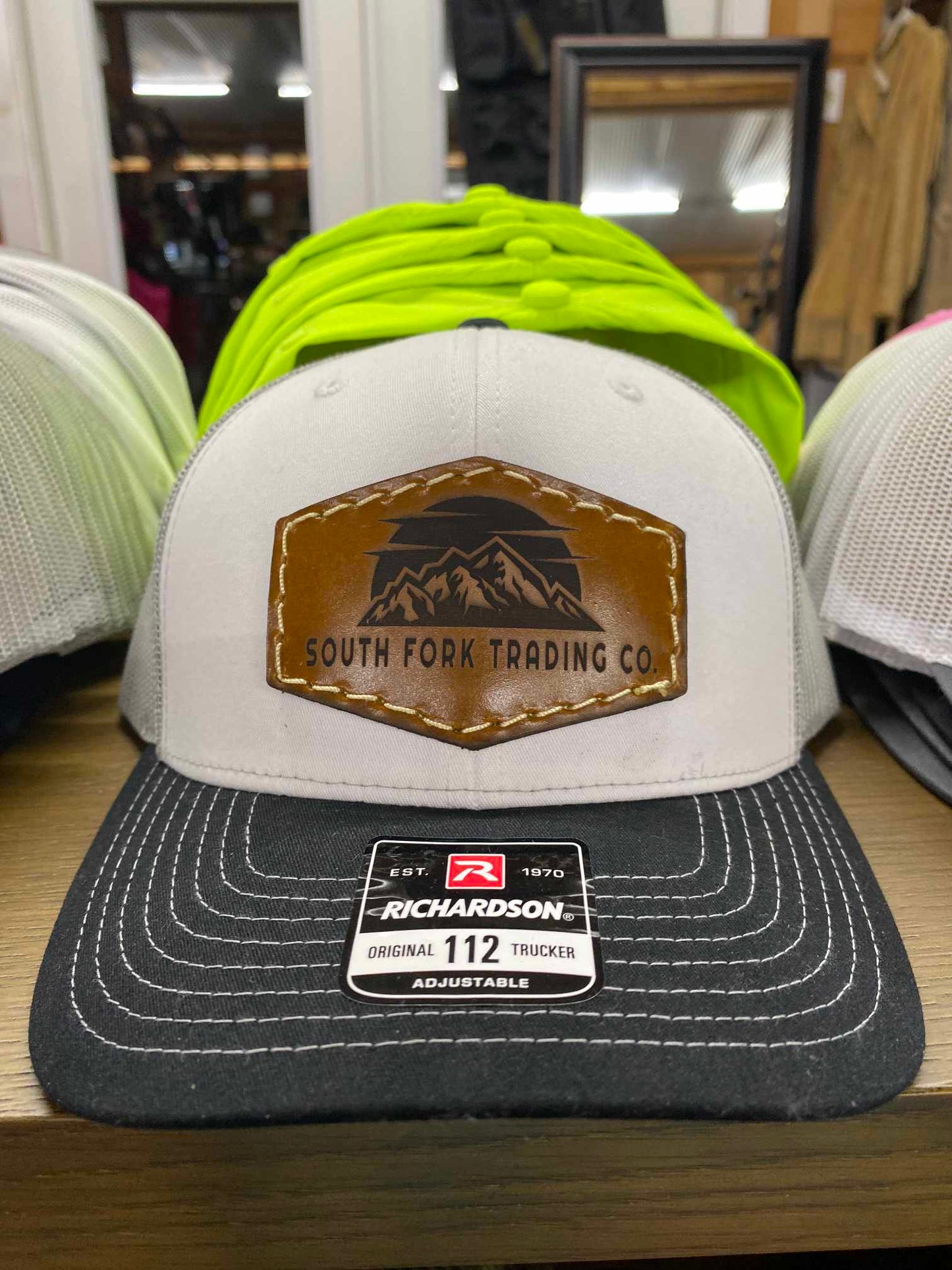 South Fork Trading Co. Leather Patch Trucker Hat White and Black