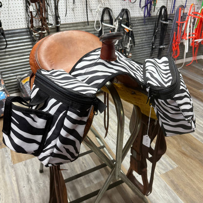 Amish Made ZEBRA PRINT Saddle Horn Bags w/ Drink Holder