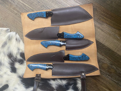 The Outlander Turquoise Kitchen Knife Set with Leather Carrying Case