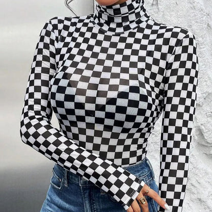 Race Me Baby Checkered Turtleneck Long Sleeve Bodysuit