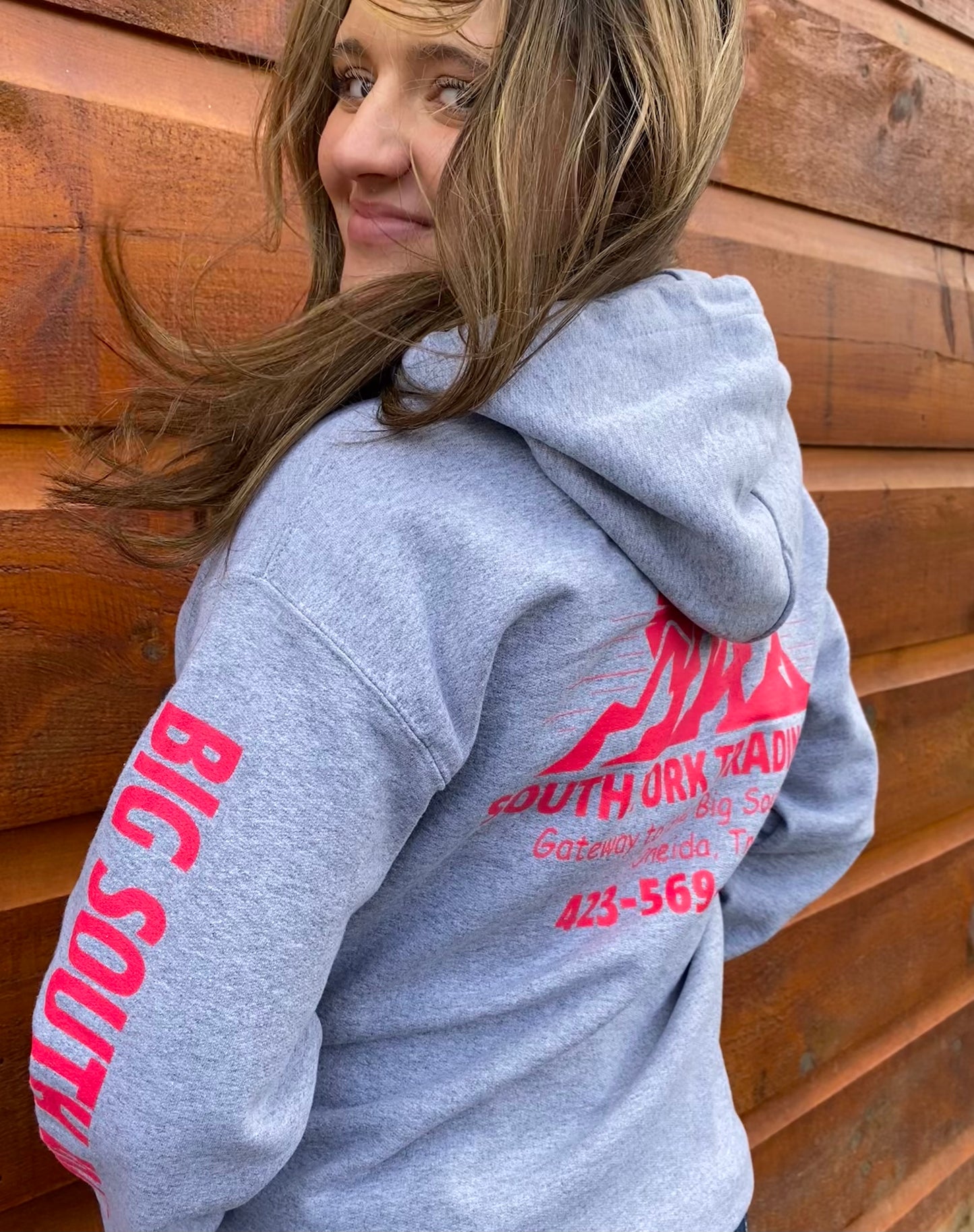 NEW Light Gray & Neon Pink South Fork Trading Co - Adult Unisex Hoodie w/ Detailed Sleeve