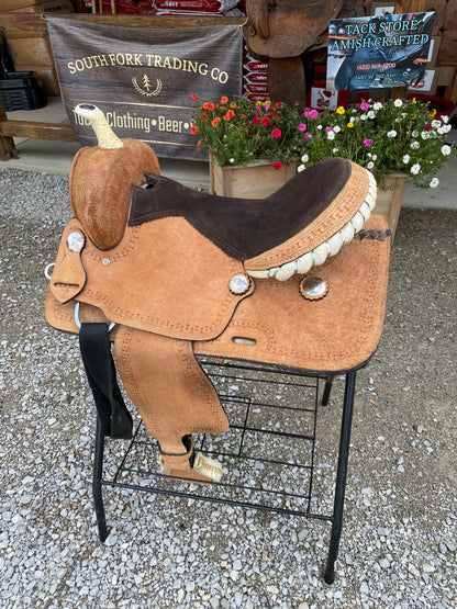 USED Western Saddle Tan  16” w/ Synthetic Rough Out