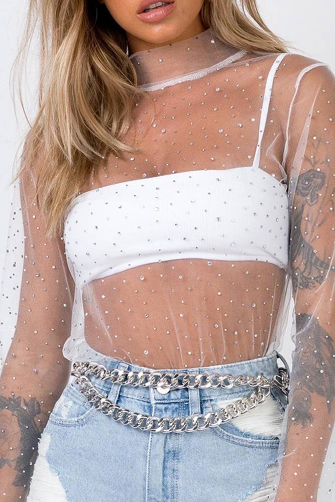 See Through Sheer Mesh Sequin Underwear Top