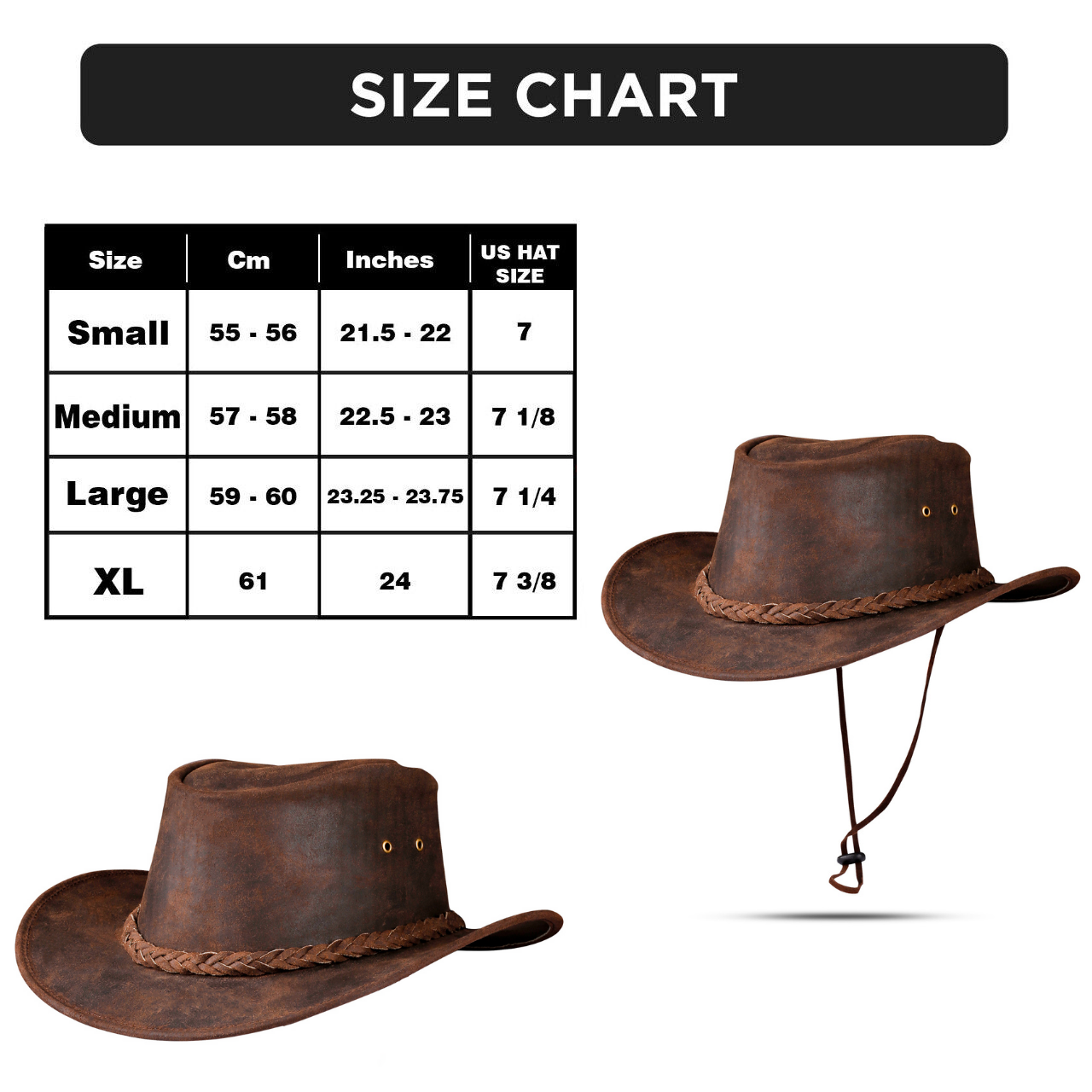 Brown Western Leather Outback Cowboy Hat