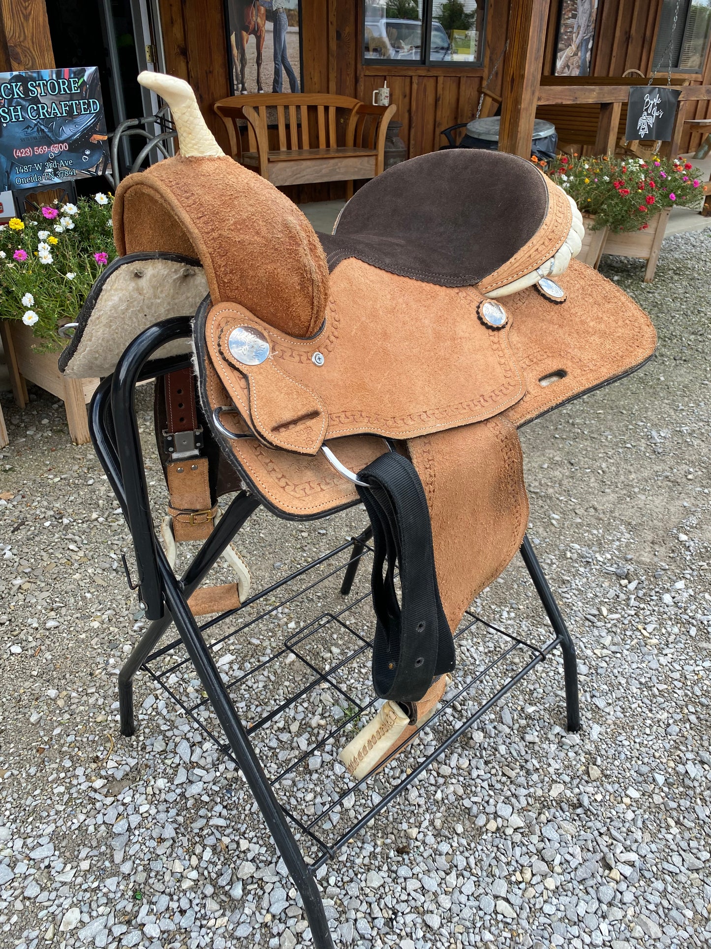 USED Western Saddle Tan  16” w/ Synthetic Rough Out