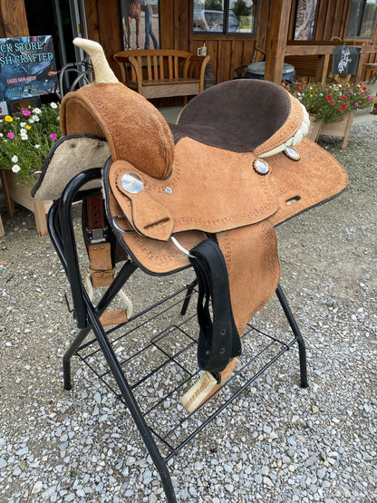 USED Western Saddle Tan  16” w/ Synthetic Rough Out