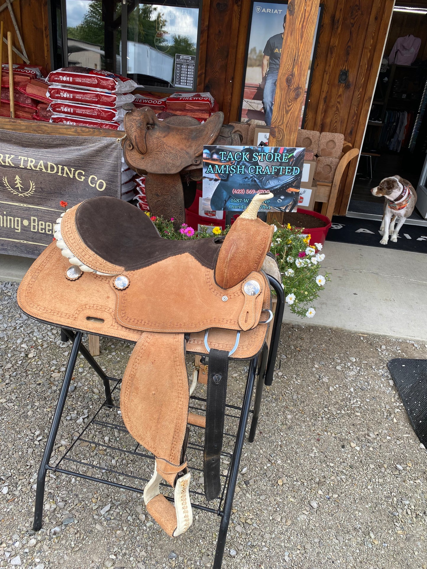 USED Western Saddle Tan  16” w/ Synthetic Rough Out