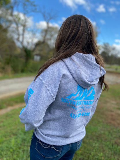 NEW Light Gray & Sky Blue South Fork Trading Co - Adult Unisex Hoodie w/ Detailed Sleeve