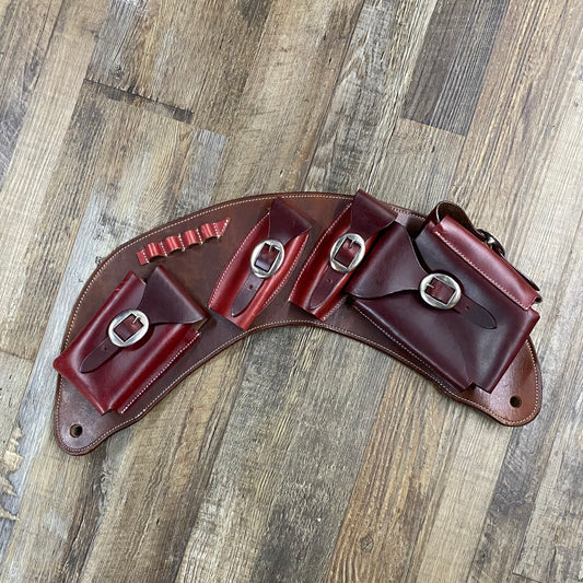 Burgundy Leather Cantle Medicine Saddle Bags With Stainless Steel Hardwear