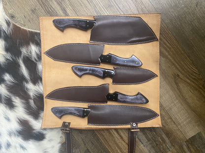 The Mountain Living Kitchen Knife Set with Leather Carrying Case